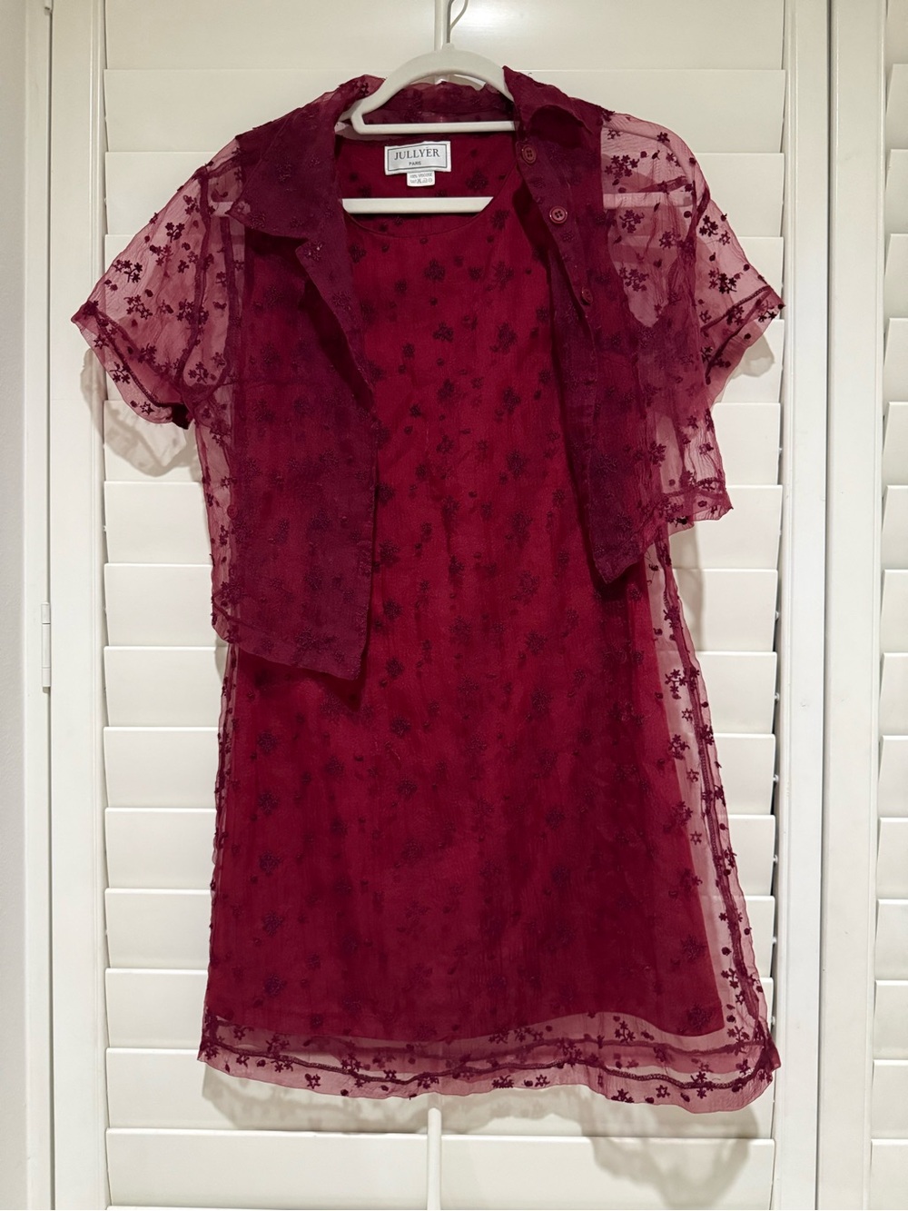 Jullyer Paris Vintage red evening cocktail gown with sheer embroidered top